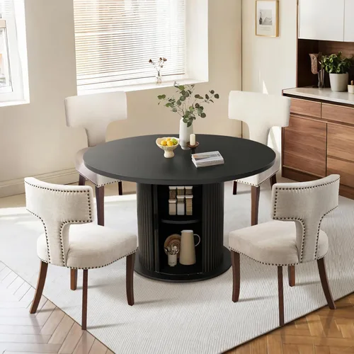 Vista 22 de SoarFlash Juego de mesa de cocina y sillas para 4, juego de mesa de comedor de 47 pulgadas para 4 personas con sillas tapizadas de terciopelo, juego