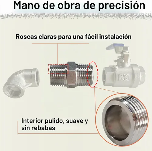 Vista 4 de 1" Tetina macho hexagonal, accesorios de tubería de acero inoxidable 304, adaptador de tubería roscada NPT de 1 pulgada, conectores de tetinas