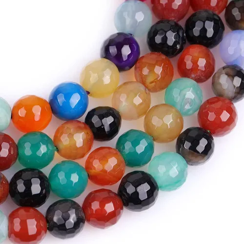 Vista 4 de Cuentas sueltas, gemas de ágata redondas facetadas naturales para realizar joyería a mano en grandes cantidades, bricolaje. Una tira: 15 pulgadas