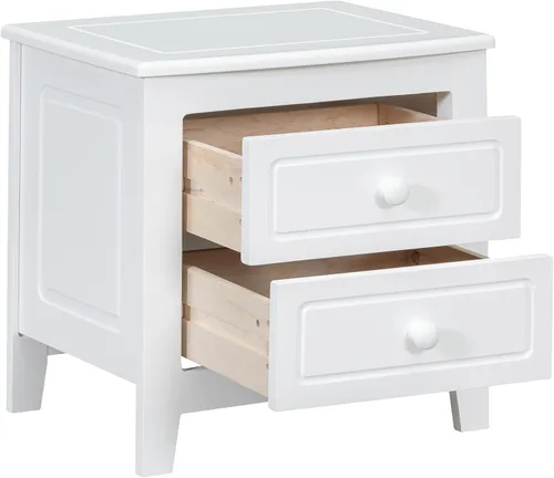 Vista 6 de JIJIWANG Mesita de noche moderna con 2 cajones, mesa auxiliar con diseño clásico de madera para dormitorio, sala de estar, sofá, entrada, pasillo