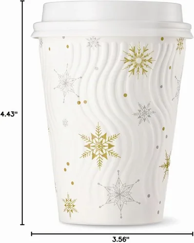 Vista 9 de Tazas de café desechables de Navidad de 12 oz con tapas Copo de nieve