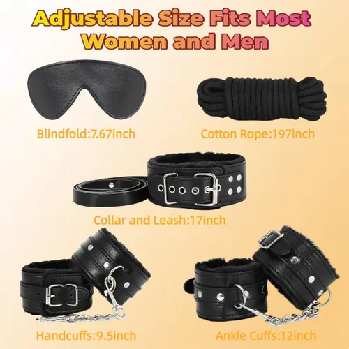 Vista 4 de Kits de Restricciones de Bondage Sexual Juguetes BDSM 12 Piezas Esposas Grilletes de Tobillo Tapón Anal Pinzas para Pezones Mordaza de Bola Venda