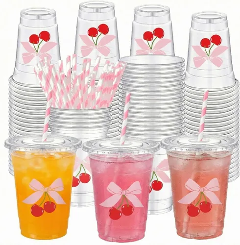 Vista 11 de Sliner - 50 vasos de plástico desechables de 16 onzas con pajilla, lazo