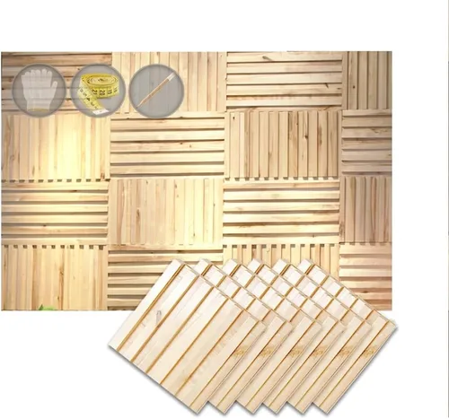 Vista 23 de 1 Panel de arte de pared de madera de Finlandia de alto grado estilo bloque estético Difusor de sonido acústico STC 27 Decoración para el hogar