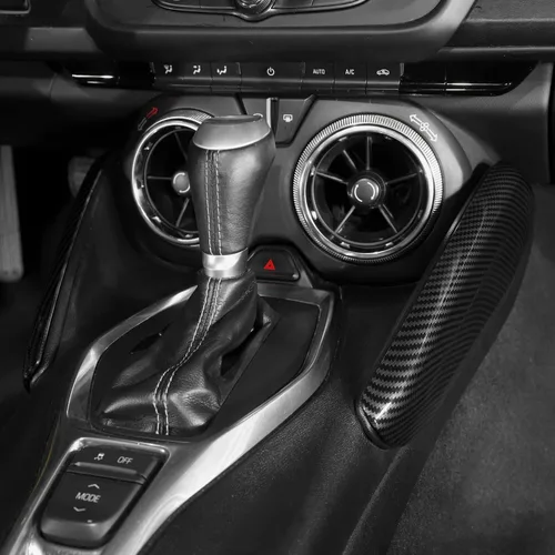Vista 7 de Cubierta lateral de panel de palanca de cambios de fibra de carbono para Chevrolet Chevy Camaro 2016-2026, accesorios interiores