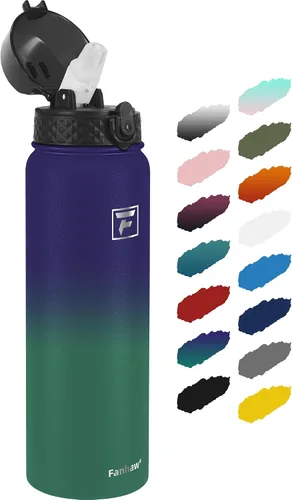 Vista 29 de Fanhaw Botella de agua de acero inoxidable aislada para niños de 20 onzas con tapa con popote, a prueba de fugas y antipolvo, botella de uso diario