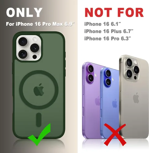 Vista 988 de Funda para Google Pixel 10 Pro XL, cubierta magnética mate, color negro Fit for MagSafe, Screen Protector included, Shockproof Military Grade