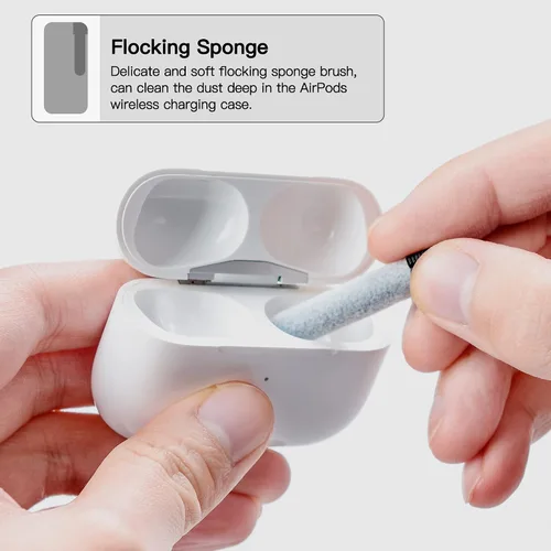 Vista 4 de PZOZ Kit de limpieza de teléfono celular para AirPods Pro/Pro 2nd/iPhone, accesorios de herramienta de limpieza 3 en 1 para auriculares, lente iPad
