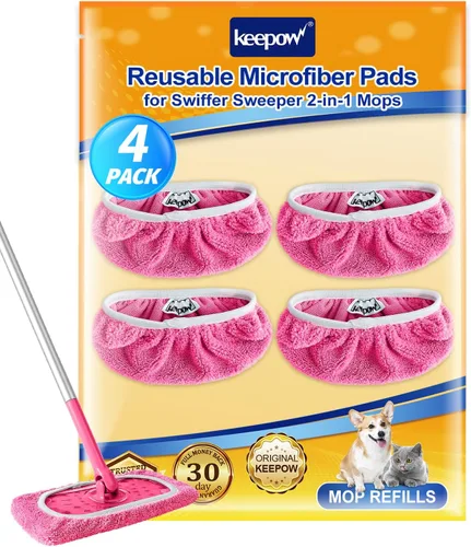 Vista 10 de KEEPOW Paños de barrido en seco reutilizables de microfibra compatibles con trapeador Swiffer, almohadillas lavables a máquina para trapeador