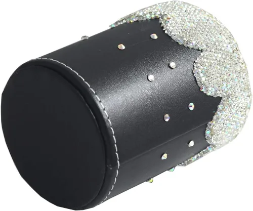 Vista 3 de Estuche organizador de bolígrafos de cristal con diamantes de imitación para bolígrafos y cosméticos (color negro redondo, mediano)