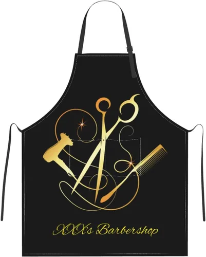Vista 8 de Delantal de peluquería personalizado para hombres y mujeres, delantal de peluquería con texto personalizado con bolsillos, delantal ajustable