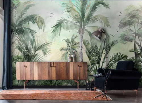 Vista 5 de Murwall Tropical Wallpaper Palm Tree Wall Mural Tropical Leaves Wallpaper Living Room Bedroom Entryway Cafe