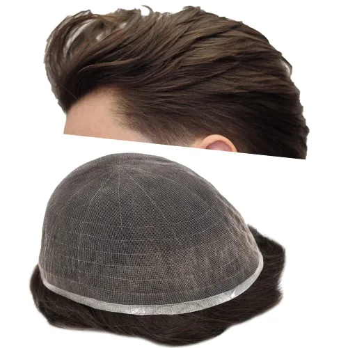 Vista 69 de Toupee para hombres Piezas de cabello humano real, encaje francés completo para hombres, pieza de cabello, nudos blanqueados, línea capilar natural