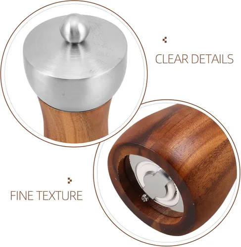 Vista 3 de Manual Wooden Pepper and Salt Grinder 6-inch Stainless Steel Head Ceramic Core Hand Crank Mill for Kitchen Cooking and Table Use
