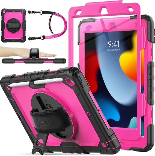 Vista 9 de SEYMAC stock Funda para iPad de 9ª/8ª/7ª generación de 10.2", a prueba de golpes con protector de pantalla, soporte para lápiz