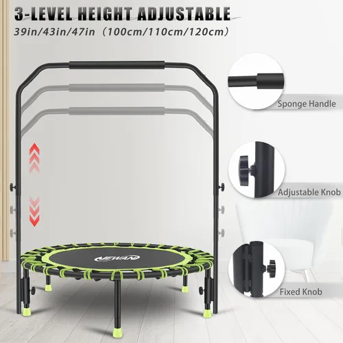 Vista 4 de Newan Mini trampolín silencioso de 40" con barra de mango ajustable, trampolín de fitness, reboteador bungee, entrenador de salto cardiovascular