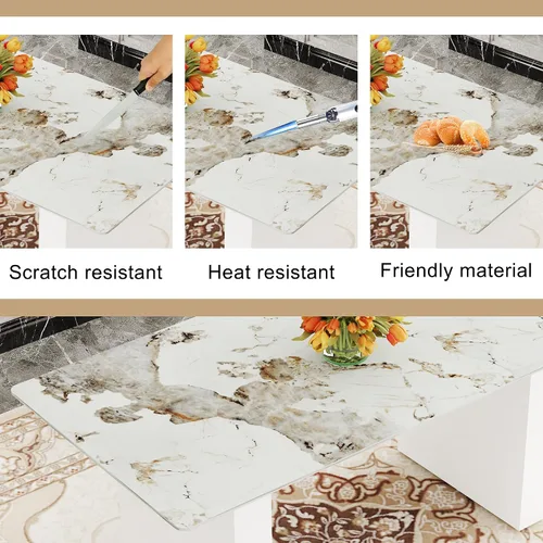 Vista 6 de Mesa rectangular grande y moderna con mesa de vidrio estampado de 0.39 pulgadas y patas de mesa grandes, adecuada para cocina, comedor y sala
