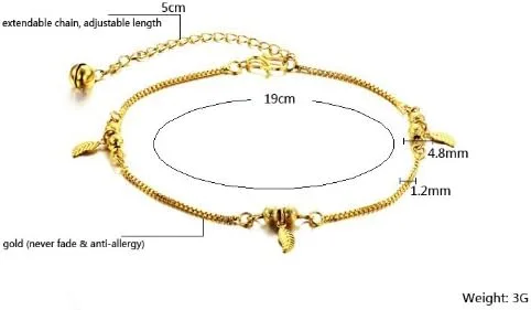 Vista 5 de De la Mujer Tobillera Pulsera bañado en oro 18K Lucky Hojas Colgantes Cadena de pie