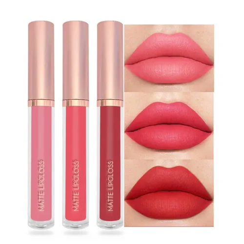 Vista 10 de BestLand Juego de 3 lápices labiales líquidos rojos atrevidos, seductores, brillo de labios mate de larga duración, impermeable, alto pigmento a