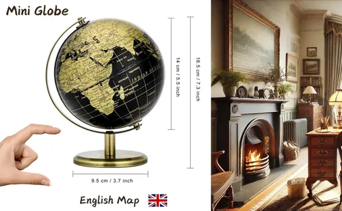 Vista 2 de Exerz 5,5 pulgadas mini globo mundial negro oro inglés mapa bronce soporte