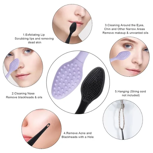 Vista 4 de Cepillo exfoliante de labios de silicona de doble cara, herramienta exfoliante de labios de silicona suave, removedor de puntos negros