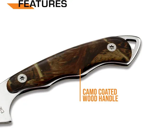 Vista 5 de Elk Ridge ER-059 Series Cuchillo de caza de hoja fija, hoja de borde recto, mango de madera, 7 pulgadas de longitud Marrón Pakkawood