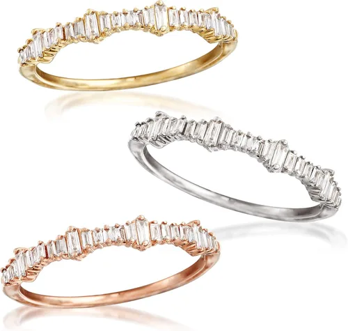 Vista 4 de Ross-Simons 0.20 ct. t.w. Baguette Diamond Ring Set Of 3 in 14kt Tri-Colored Gold