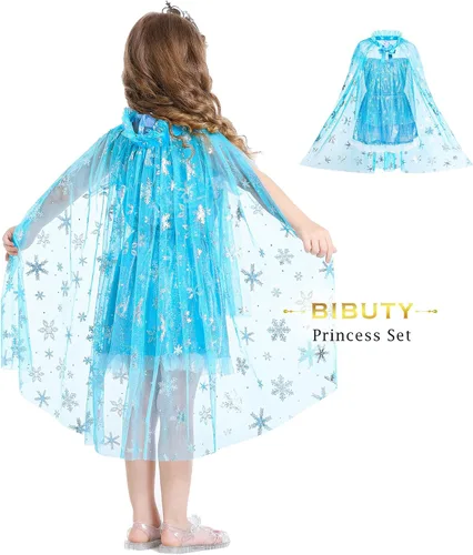 Vista 8 de Ropa de princesa para niñas pequeñas, juego de simulación de BIBUTY y disfraz, conjunto de disfraz de princesa con vestidos de princesa, capa