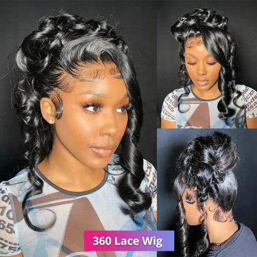 Vista 3 de Pelucas de encaje frontal de onda corporal 360 de virgen brasileño de 22 pulgadas - Prearrancadas con cabello de bebé, encaje frontal completo
