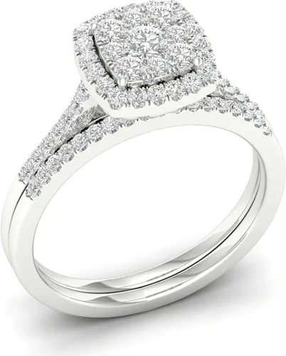 Vista 2 de Juego de novia de plata de ley S925 con halo de diamante TDW de 12 quilates (I-J, I2)