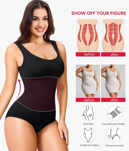 Vista 4 de Nebility Body moldeador de cintura sin costuras con cuello redondo y control de abdomen para mujer