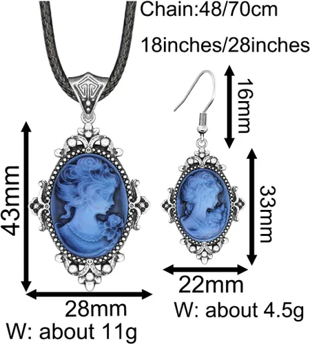 Vista 7 de Conjunto de collar de camafeo chapado en plata antigua, conjunto de joyas para mujer