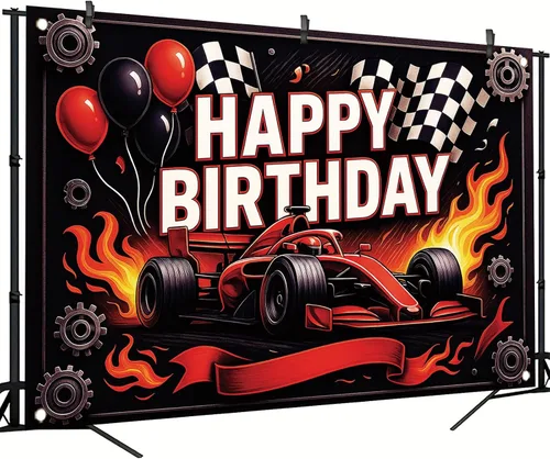 Vista 3 de Telón de Fondo Pancarta de Feliz Cumpleaños de Carreras de Fórmula 1 Fondo de Fotografía de Auto F1 Decoraciones de Fiesta de Carreras Suministros