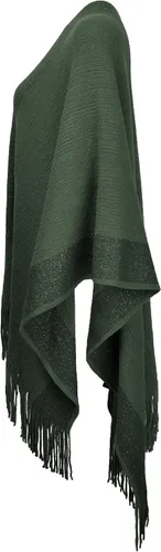 Vista 2 de ZLYC - Abrigo de mujer con bordes dorados, tipo cobija tejida. Poncho con flecos