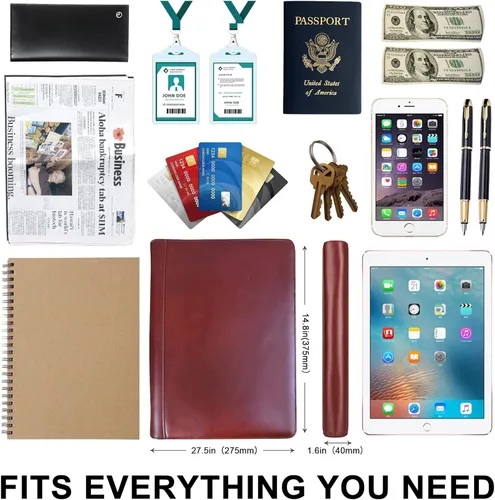 Vista 5 de Cartera de cuero personalizada con carpeta de 3 anillos, organizador de padfolio de negocios, carpeta de negocios con cremallera con portapapeles