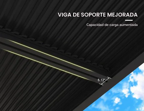 Vista 8 de PURPLE LEAF - Pérgola con listones de 10 x 12 pies, sistema de drenaje 94AS para patio, color gris Premium All-Aluminum Rustproof Build, Modern
