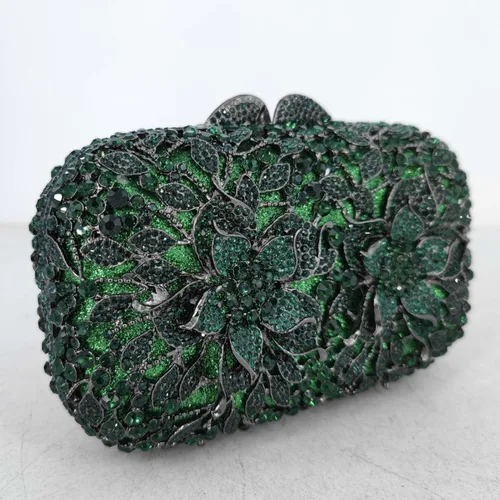 Vista 7 de Boutique De FGG Doble flores mujeres cristal embrague bolsos de noche boda fiesta rhinestone bolsos y carteras