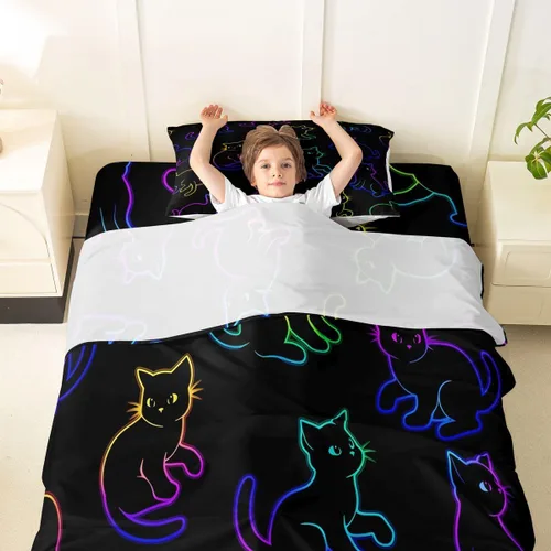 Vista 3 de Feelyou Cat Bed Sheets Set Twin Size Halloween Themed Bed Set Trick or Treat Deep Pocket Fitted Sheet Scaredy Cat Breathable Soft Lightweight