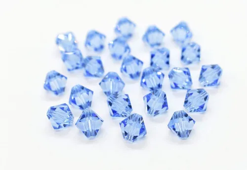 Vista 2 de Preciosa - 100 cuentas sueltas de cristal bicono facetado pequeño de 0.157 in (0.16 pulgadas) azul zafiro claro, compatibles con Swarovski 5301/5328