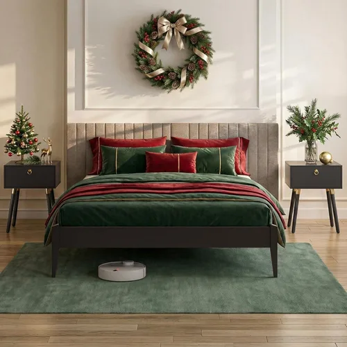 Vista 29 de Bme Dinkee - Marco de cama de plataforma Queen de madera de 15 pulgadas, marco de cama de madera maciza, estilo moderno y minimalista, soporte de 12