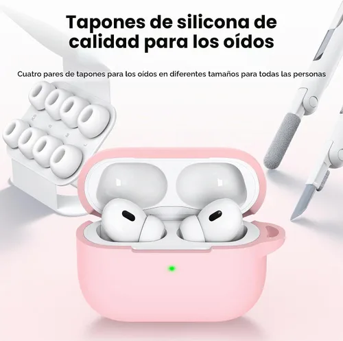 Vista 2 de RFUNGUANGO - Funda para AirPods Pro 2, color rosa Funda protectora de silicona con kit de limpieza, llavero compatible con AirPods Pro de 2ª/1ª