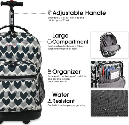 Vista 5 de J World New York Sunrise - Mochila con ruedas, Lunares de corazón), RBS-18 HEART DOT