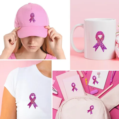 Vista 2 de 288 calcomanías de cinta rosa para concientización sobre el cáncer de mama, calcomanías para casco de cáncer de mama