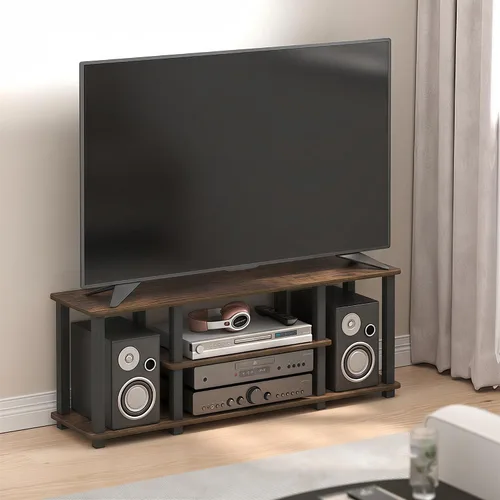 Vista 21 de Furinno Turn-N-Tube - Soporte para televisor de 3 niveles, 3D, sin herramientas, para televisores de hasta 50 pulgadas, con tubos cuadrados