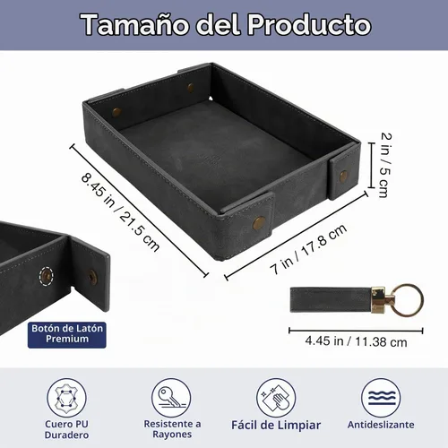 Vista 5 de SITHON Bandeja de valet para hombre, bandeja de cuero sintético prémium Negro