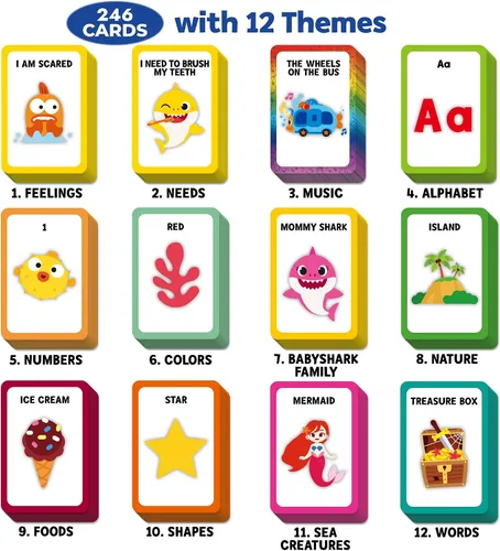 Vista 3 de Tarjetas flash Baby Shark para niños de 2 a 4 años Juguetes sensoriales para niños autistas y autistas no verbales de 2, 3, 4, 5, 6 años, juguetes