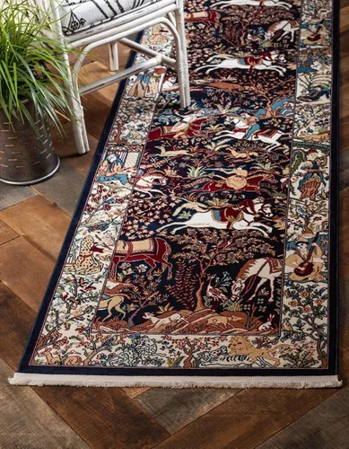 Vista 28 de Unique Loom Narenj Collection - Alfombra de área Birmingham (octágono de 5 pies 1 pulgada, azul/borgoña)
