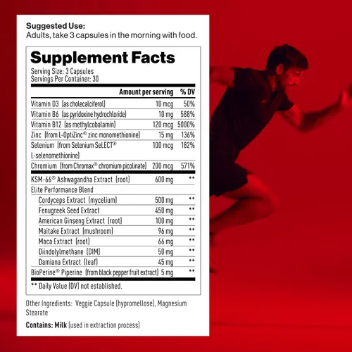 Vista 2 de Mdrive Elite Potenciador de testosterona para hombres, apoya la salud inmunológica, energía, VO2Max, recuperación, alivio del estrés, músculo magro