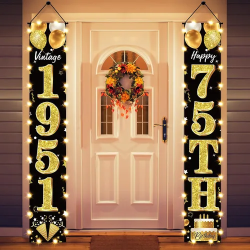Vista 11 de Cartel de fiesta de cumpleaños número 18 con luces LED para hombres y mujeres - Carteles de puerta de cumpleaños número 18 en negro y dorado vintage