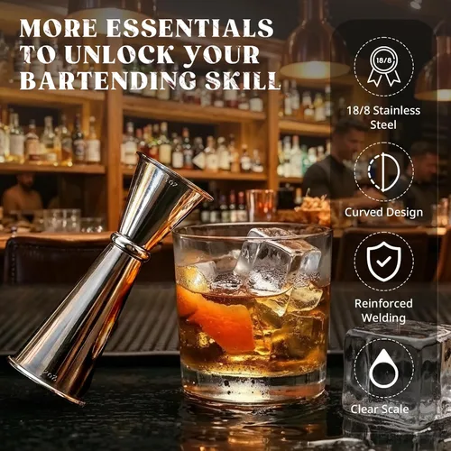 Vista 2 de KITESSENSU Jigger para bartending, Jigger japonés de 2 onzas, 1 oz con medidas en el interior, taza medidora doble de acero inoxidable 304